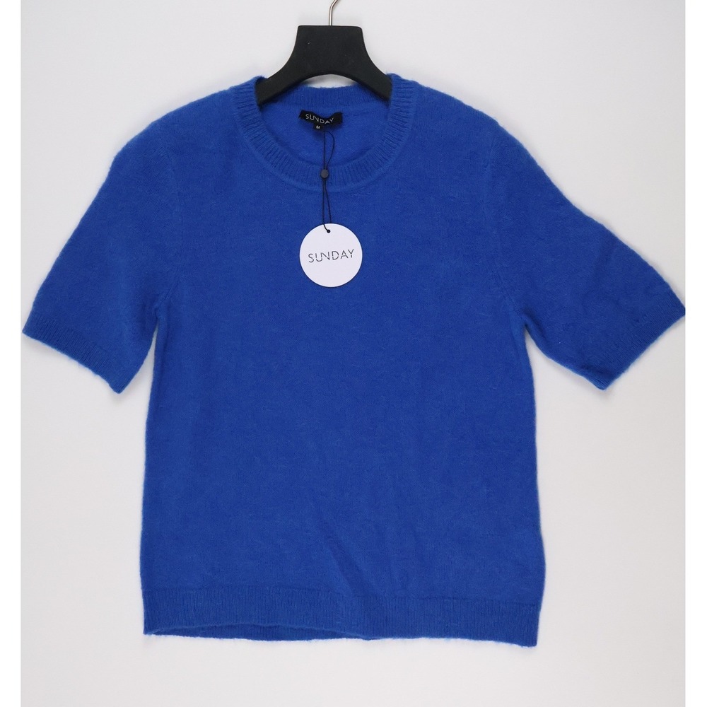 Sunday Short Sleeve Knit Sweater Royal Blue Solid M NWT